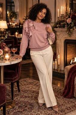 Romantic Ruffle Sweatshirt Gossip Girl Ted Baker Mauve Pink Size 5 XL NWOT